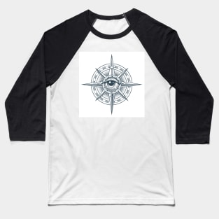 Wind Rose Compass with All Seeing Eye Inside Baseball T-Shirt